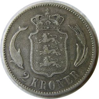 elf Denmark 2 Kroner 1876 Silver Christian IX,  1875 2