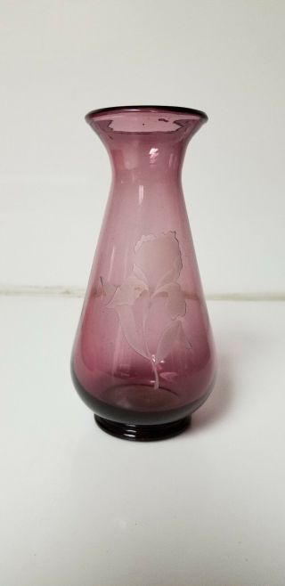 Vintage Pink Vase Handmade And Signed Maroon Floral Iris Design
