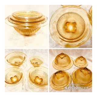 Set 4 Federal Glass Yellow Amber Nested Mixing Bowl Salad Serving Vegetable Bowl