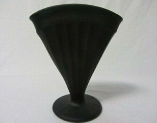 Vintage Tiffin Glassware Black Satin Paneled Fan Vase 7 "
