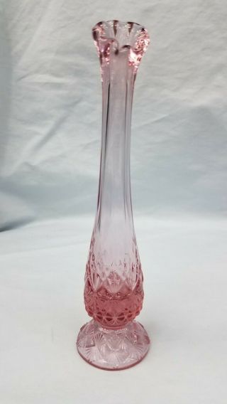 Vintage Fenton Art Glass Pink Champagne Slag Ruffled Rim Fluted Bud Vase