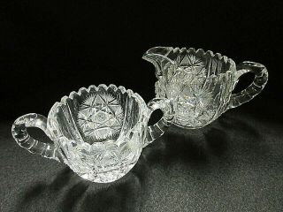 Abp Cut Glass Heavy Sugar And Creamer Set Star/fan/cross - Hatching/notched Prism