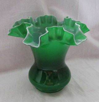 Fenton Glass Green Ivy Overlay 6 - 1/2 " Vase