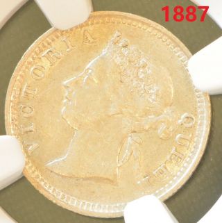 1887 China Hong Kong 5 Cent Victoria Silver Coin Ngc Au 58