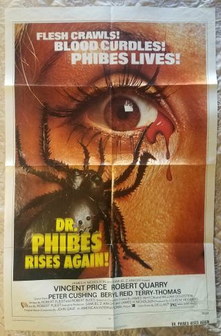 Dr.  Phibes Rises Again Movie Poster 1972 One Sheet Folded Horror Film