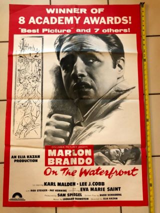 Marlon Brando On The Waterfront Vintage Movie Poster 27 X 40 Folded One Sheet