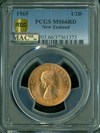 1965 Zealand Half Penny Pcgs Mac Ms66 Rd Pq Finest Grade Spotless