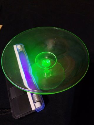 Green Uranium Depression Glass Pedestal Compote Candy Dish