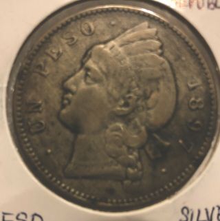 1897 - A Dominican Republic 1 Peso 25 Grams Silver Collectible Coin - Km 16.