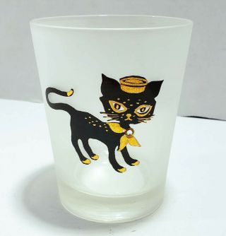 Vintage Libbey Black Cat With Gold Trim Frosted Cocktail Glass