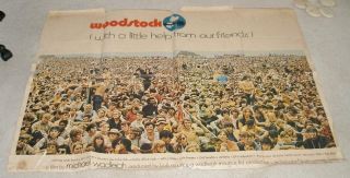 Vintage Woodstock Movie Poster Warner Bros 42 " X 58 "