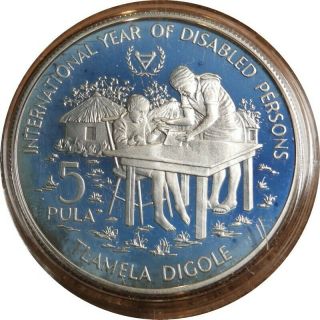 Elf Botswana 5 Pula 1981 Silver Proof Piedfort Only 1,  000 Minted Year Disabled