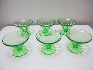 Vintage Federal Green Depression Glass Sherbets Dessert Set Of 6 Ribbed Uranium
