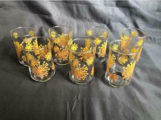 Vintage Libbey Juice Glasses Glass Cup Set Of 6 Yellow And Pink Design 8oz Jl