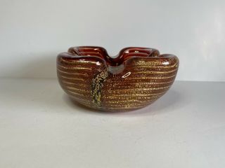 Art Glass Murano? Bowl Dish Ash Tray Red With Gold Fleck