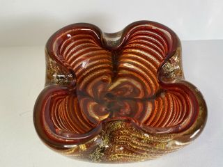 Art Glass Murano? Bowl Dish Ash Tray Red with Gold Fleck 2