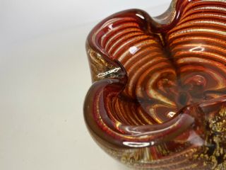 Art Glass Murano? Bowl Dish Ash Tray Red with Gold Fleck 3