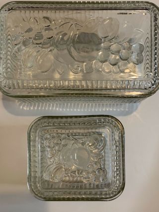 Vintage Anchor Hocking Clear Glass Refrigerator Dish Set Rectangle W/ Fruit Lid