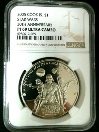 Ngc Pf 69 Ultra Cameo - Cook Islands 2005 Star Wars - 30th Ann.  $1 Almost Perfect Pf