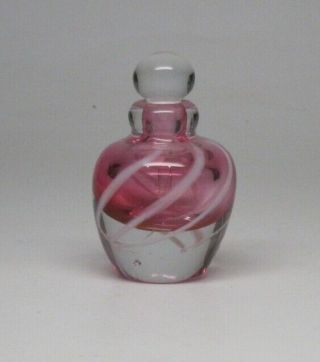 Vintage Art Glass Perfume Bottle 1988 Pink Swirl With Stopper Signed G.  Via