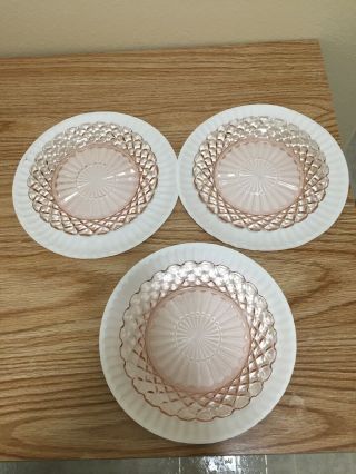 3 Pink Waterford Waffle Hocking Depression Glass 7 1/8 " Salad Or Luncheon Plate