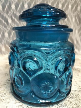 Vintage L E Smith Blue Moon & Stars Canister Apothecary Jar Approx 5 " Tall