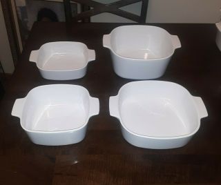 4 Vintage Corning Ware All/ Just White Dishes A - 3 - B A - 2 - B A - 1 1/2 - B A - 1 - B