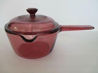 Pyrex Corning Ware Visions Cranberry Cookware 1 L Liter Saucepan Pot Spout Lid