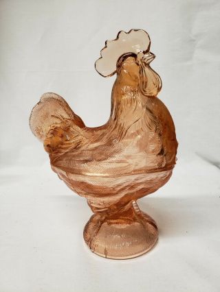 Westmoreland Pink Glass Standing Rooster/chicken Farm Vtg Covered Candy Dish