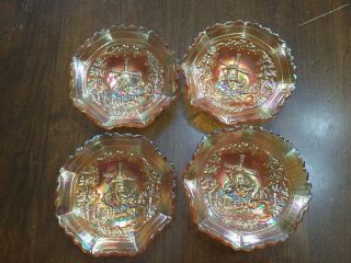 Set Of 4 Vintage Imperial Glass " Windmill " Marigold Carnival Glass Bowls 5 1/2 "