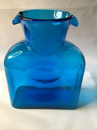 Blenko Aqua Blue Color Double Spout Glass Vase 384 Pitcher Hand Crafted Bottle