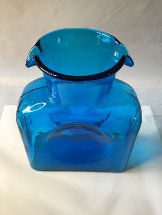 Blenko Aqua Blue Color Double Spout Glass Vase 384 Pitcher Hand Crafted Bottle 2