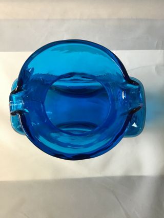 Blenko Aqua Blue Color Double Spout Glass Vase 384 Pitcher Hand Crafted Bottle 3