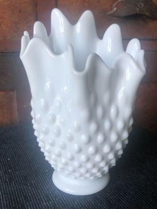 Vintage Fenton Hobnail Milk Glass Swung Vase
