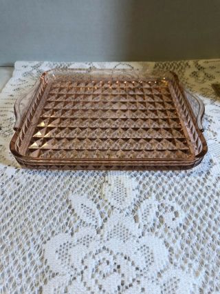 Pink Depression - Windsor Diamond Handled Square Tray - Jeanette Glass Company