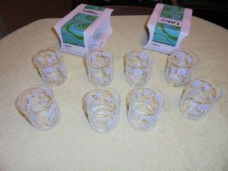 Vintage Libby Libby Set Of 8 Clear Juice Glasses Flower 6 Oz Usa