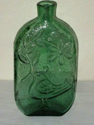 Vintage 1960 ' s Italian Empoli Glass Green Decanter Bottle Vase Bird Wayne Husted 2