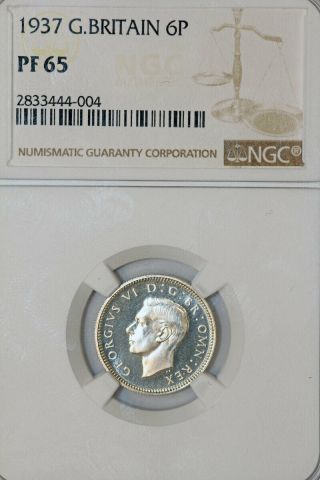Great Britain.  King George Vi (1936 - 1952) Silver 6 Pence 1937 Kg.  Ngc Pf65 Proof