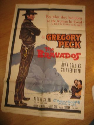 The Bravados 1sh Movie Poster 1958 Gregory Peck Sexy Joan Collins