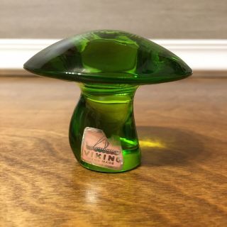 Viking Green Glass Mushroom 2 1/4 " Tall Mid Century Modern Mcm Tag