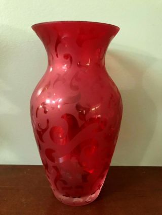 Ruby Red 2005 Modern Art Glass Vase By Michael Weems Elise Pattern 9 In