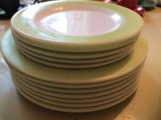 Vintage Pyrex Lime Green & Milk Glass White Dinner And Salad Plate Set