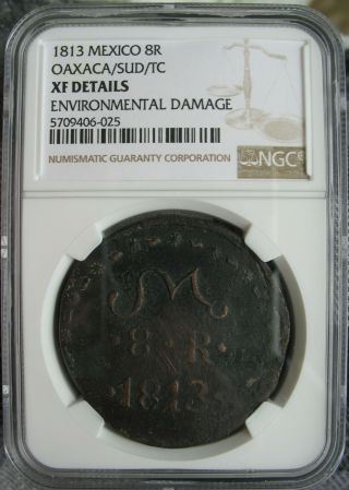 1813 Mexico Oaxaca/sud/tc Copper 8 Reales Ngc Xf - Details