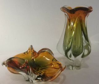 Stunning 60,  S Chribska Glass Designed By Josef Hospodka Bowl And Vase Czech