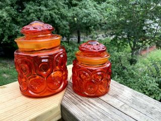 Le Smith Glass Amberina Moon & Star Apothecary Jar Canister Set Of 2 Smallest