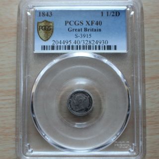 1843 Great Britain 1 - 1/2 Pence Pcgs Xf 40 Gold Shield,  Trueview Km 728