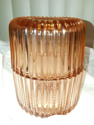 Vintage Rose Pink Depression Glass Ribbed Art Deco 5 " Fairy Lamp Light 1930 