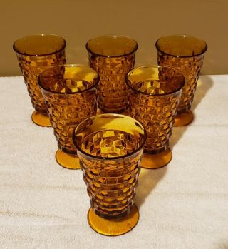 Set Of 6 Vintage Amber Cubist Indiana Whitehall Ice Tea/water Footed Glasses