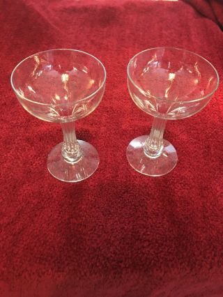 2 Facet Hollow Stem Petal Champagne Glasses Art Deco Vintage Elegant 5 1/4” Pair