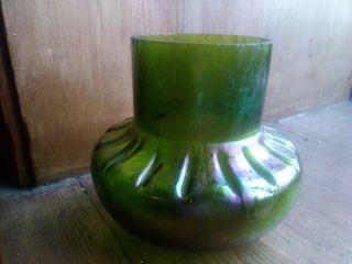 Vintage Kralik/loetz Bohemian Green Irridescent Glass Posy Vase